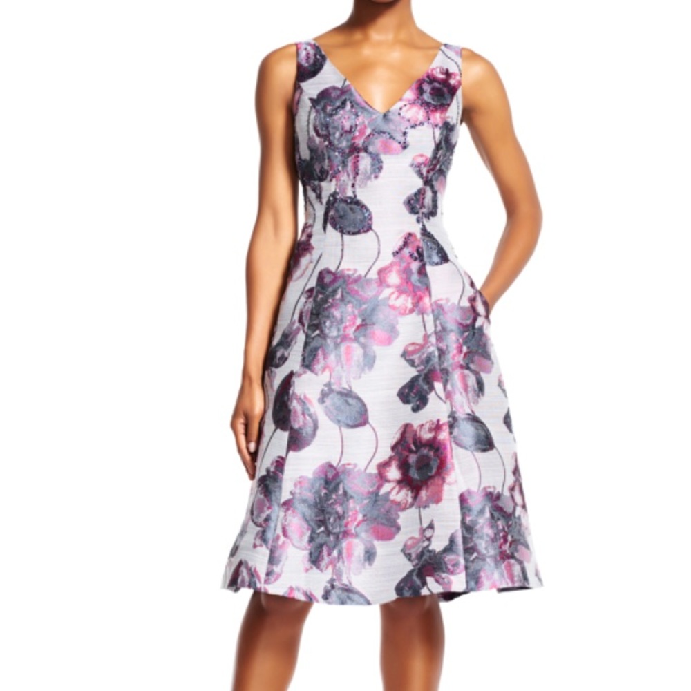 NWT Adrianna Papell Jacquard Floral Fit & Flare